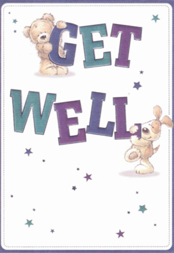 Gentle encouragement blooms in this illustrated get well card, its design mirroring the friendly spirit found throughout Morden's close-knit community. The scene is enlivened by a sweet teddy bear and a spirited puppy, their playful forms lovingly interacting with the robust, brightly coloured letters of 'Get Well.' The vibrant mix of purple and aqua draws the eye, much like the floral stalls along Crown Lane, infusing the card with a bright, comforting charm. Whimsical stars shimmer in various hues, drifting through the composition and scattering optimism in every direction, just as supportive words ripple through local families when someone needs extra care. The textures are plush and lifelike-the softness of the bear and the puppy's velvety ears evoking a sense of tangible comfort, akin to gently brushing the petals of a fresh, hand-arranged bouquet from Morden Florist. The overall design is light, airy, and reassuring-a visual embrace that's perfect for lifting the spirits of anyone across the Morden area, blending heartfelt artistry with the natural warmth of a supportive neighbour.