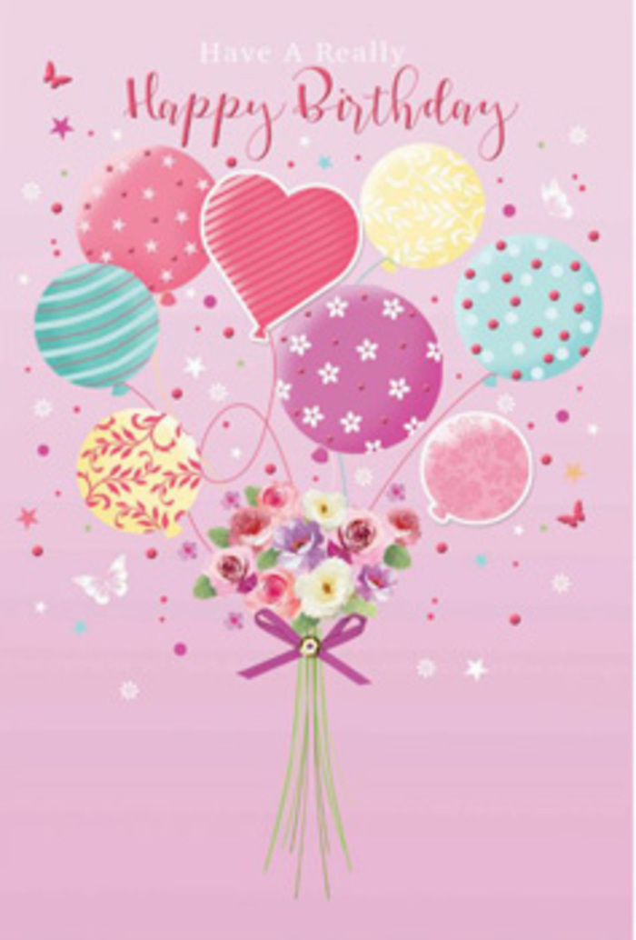 Graceful birthday card design showing pastel balloons lifting a dainty bouquet, interpreted with the eye of a local Morden florist who knows how to capture quiet joy. The background is a soft blush-pink wash, providing a calm, welcoming stage similar to a tidy front room ready for a birthday tea near Morden tube. From the centre, a cluster of balloons rises, each one rendered in pale sunshine yellow, rosy fuchsia, and lavender tones, with gentle hints of mint and sky blue. The balloons are decorated with a variety of playful patterns-clean stripes, dancing dots, and swirling motifs-so that no two look exactly alike. Beneath them, a petite hand-tied bouquet anchors the floating cluster. It appears to feature small roses and daisy-like blossoms, with velvet petals shaded from cream through soft rose to deeper pink, reminiscent of early summer flowers you might see in gardens around Morden Park. The stems are gathered at the base, suggesting a careful, professional tie similar to what you'd expect from Morden Florist's birthday work. Around the balloons and bouquet, a couple of whimsical butterflies seem to drift in mid-air, adding to the feeling of a light, daydreamy celebration. The light in the illustration is gentle and diffused, giving the balloons a soft gloss and letting the petals glow with a subtle, almost dewy finish. This image conveys a sense of gentle jubilation: not loud or overwhelming, but tender and sincere, like a handwritten birthday card delivered alongside a bouquet to someone you truly want to feel cherished in the SM4 area.