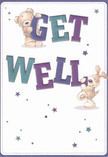 With a joyful, uplifting energy, this get well card showcases a lovable teddy bear and a floppy-eared puppy, their playful partnership recalling the easy camaraderie of friends found on strolls through Morden's parks. The bear perches atop the bold, indigo 'GET,' while the puppy tucks in beneath the vivid 'WELL,' both letters sparkling against a soft, creamy backdrop. Stars in deep blues and purples scatter across the card, inviting thoughts of night-time wishes and new hope. Every illustrated fur strand looks irresistibly soft, conveying warmth and comfort as surely as a freshly prepared bouquet meant to soothe. There's tangible kindness in the arrangement-one can almost sense the thoughtfulness behind each detail, much like the care Morden Florist gives to every hand-tied bunch sent throughout the area. It's a card that goes beyond words, delivering not only a message of recovery but the genuine, uplifting presence of local friendship and comfort.